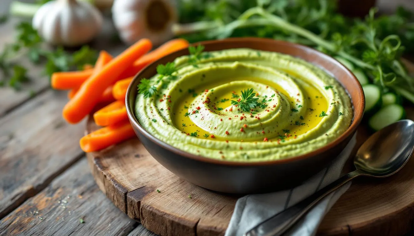 Houmous aux tiges d’ail : une saveur nouvelle pour apéritifs printaniers réussis
