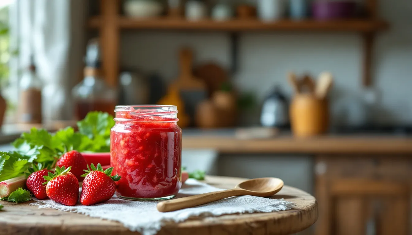 Confiture fraise–rhubarbe : réalisez des pots brillants en 1 recette simple